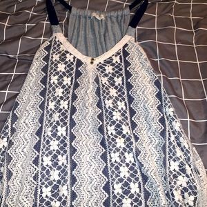 Lace overlay navy grey and white tank top